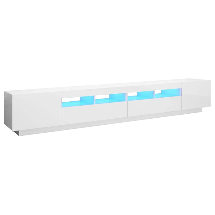 Comodă TV cu lumini LED, alb extra lucios, 260x35x40 cm WALTI