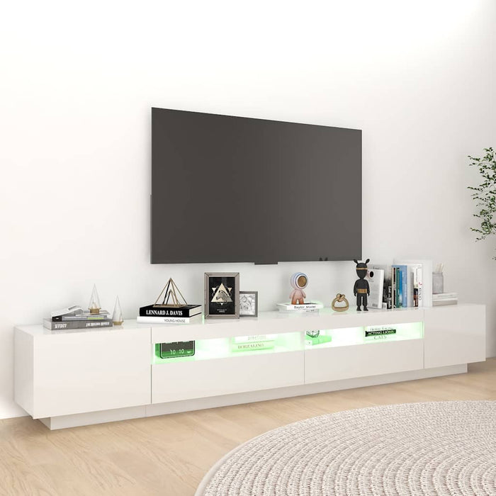 Comodă TV cu lumini LED, alb extra lucios, 260x35x40 cm WALTI