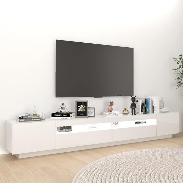 Comodă TV cu lumini LED, alb extra lucios, 260x35x40 cm WALTI