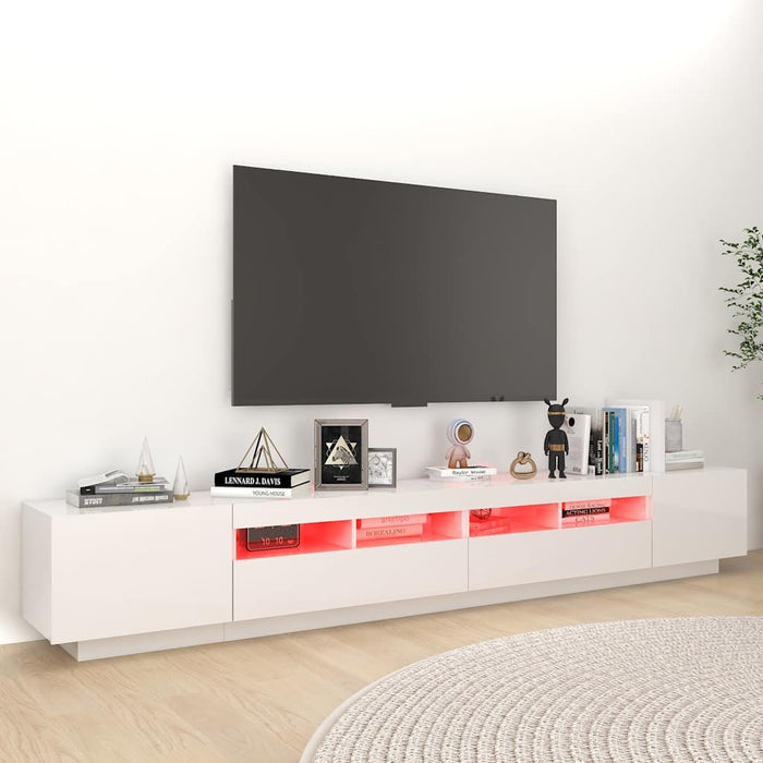 Comodă TV cu lumini LED, alb extra lucios, 260x35x40 cm WALTI