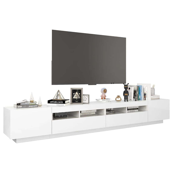 Comodă TV cu lumini LED, alb extra lucios, 260x35x40 cm WALTI