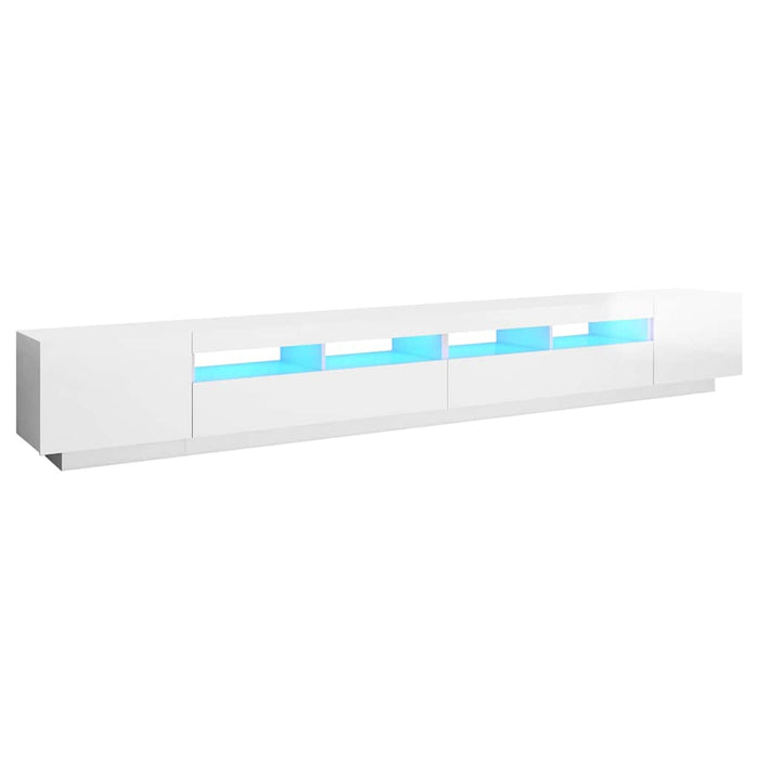 Comodă TV cu lumini LED, alb extra lucios, 300x35x40 cm WALTI