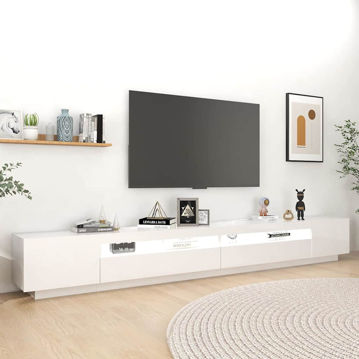 Comodă TV cu lumini LED, alb extra lucios, 300x35x40 cm WALTI