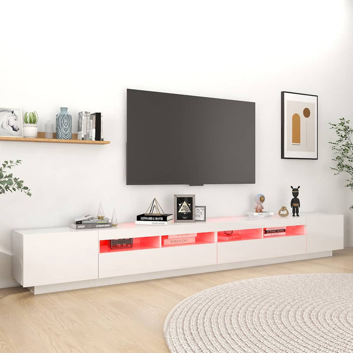 Comodă TV cu lumini LED, alb extra lucios, 300x35x40 cm WALTI
