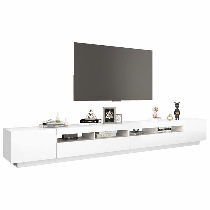 Comodă TV cu lumini LED, alb extra lucios, 300x35x40 cm WALTI