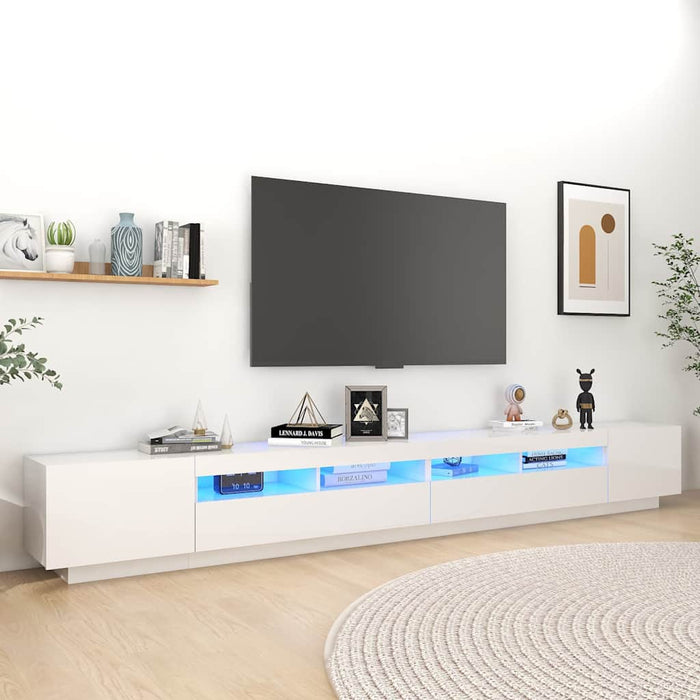 Comodă TV cu lumini LED, alb extra lucios, 300x35x40 cm WALTI