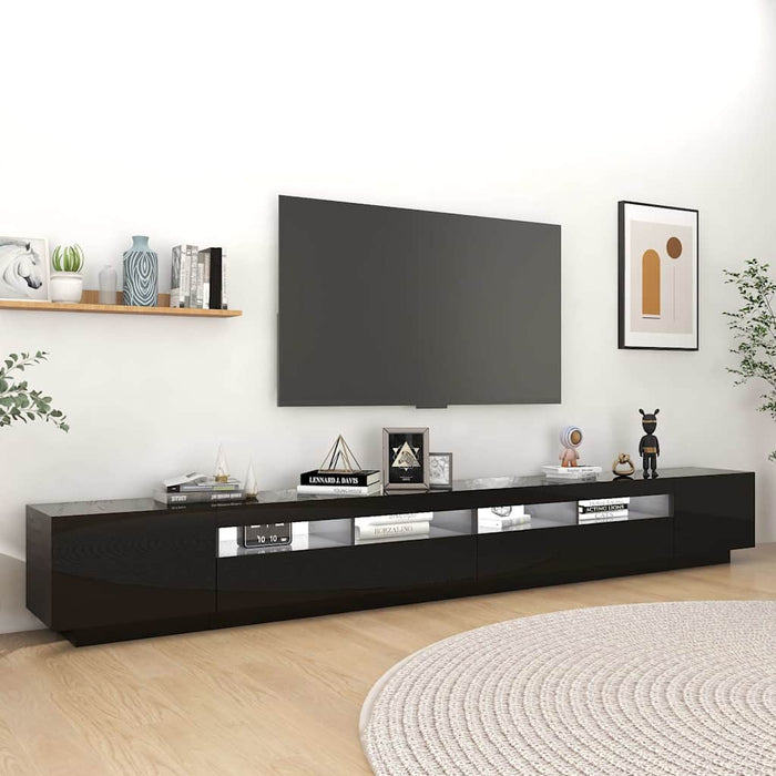 Comodă TV cu lumini LED, negru extralucios, 300x35x40 cm WALTI
