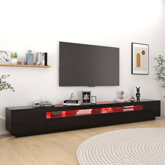Comodă TV cu lumini LED, negru extralucios, 300x35x40 cm WALTI