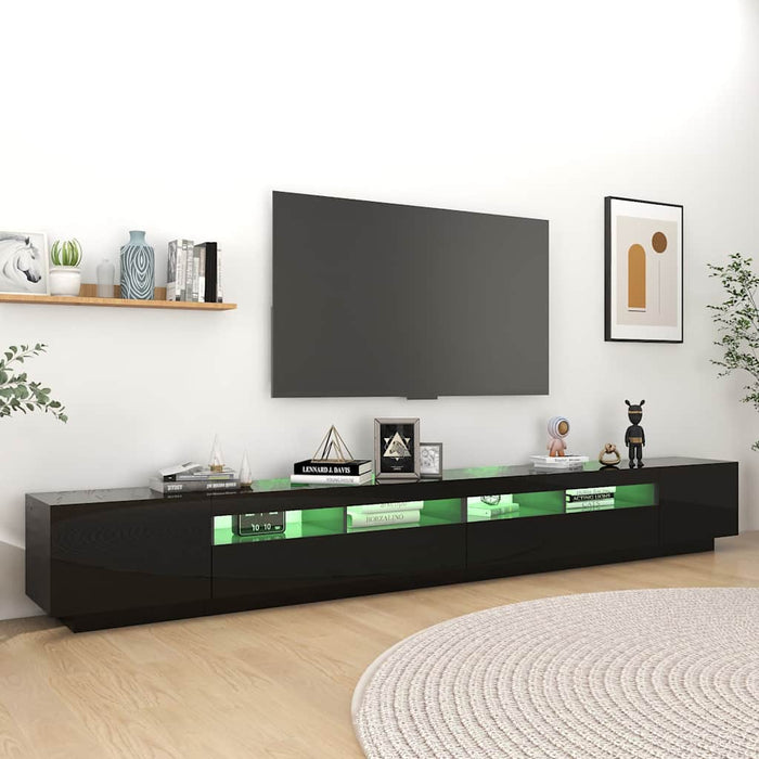 Comodă TV cu lumini LED, negru extralucios, 300x35x40 cm WALTI