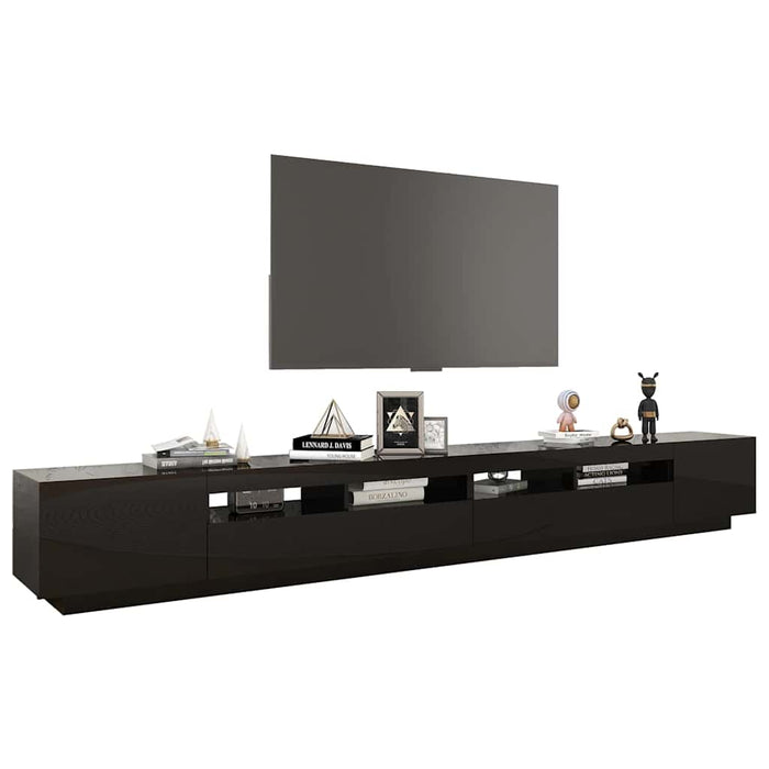 Comodă TV cu lumini LED, negru extralucios, 300x35x40 cm WALTI