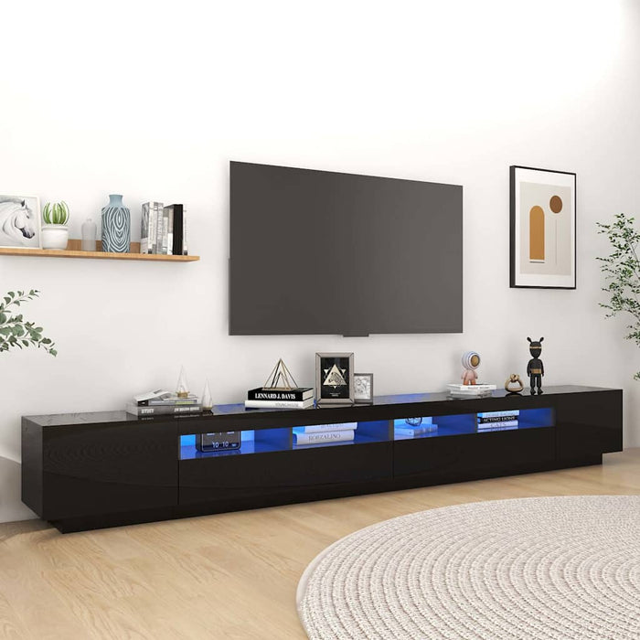 Comodă TV cu lumini LED, negru extralucios, 300x35x40 cm WALTI