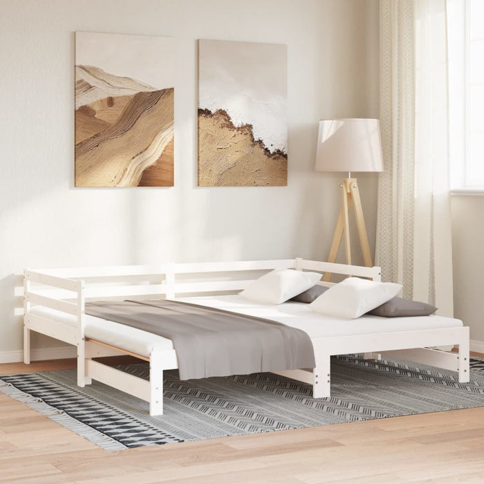 Pat extensibil de zi, alb, 2x(90x200) cm, lemn masiv de pin WALTI