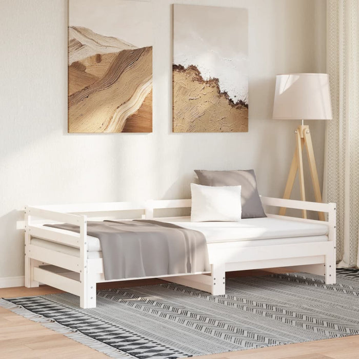 Pat extensibil de zi, alb, 2x(90x200) cm, lemn masiv de pin WALTI