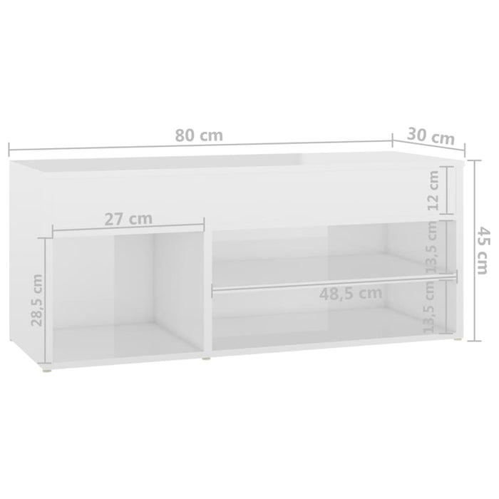 Banchetă pantofar, alb extralucios, 80x30x45 cm, PAL WALTI