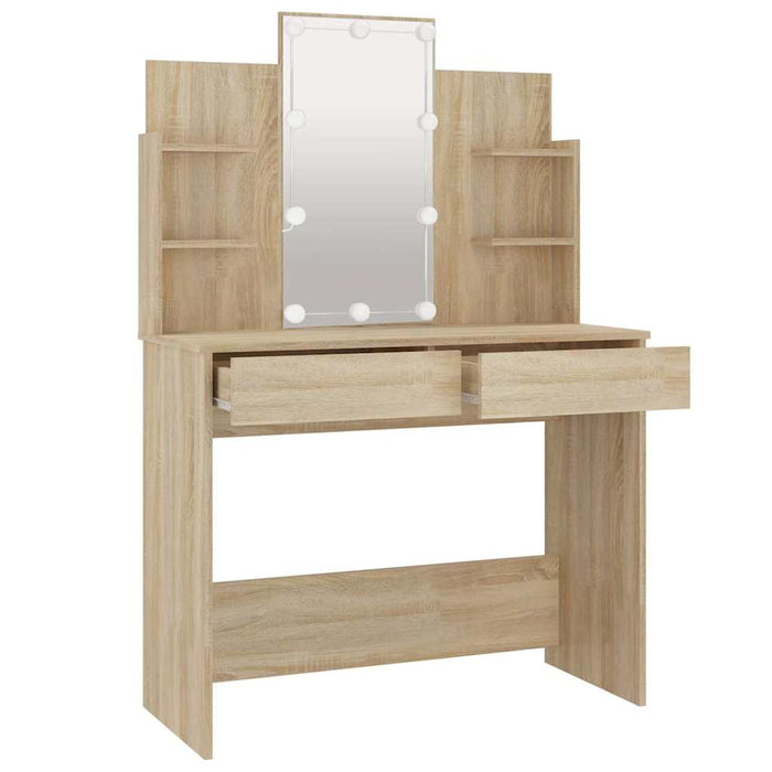 Masă de toaletă cu LED, stejar sonoma, 96x40x142 cm WALTI