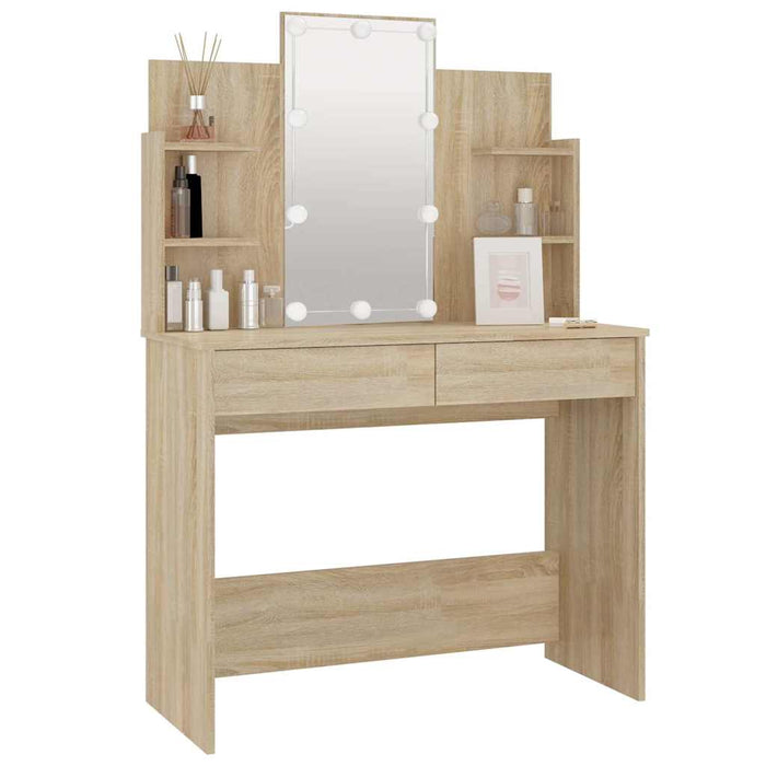 Masă de toaletă cu LED, stejar sonoma, 96x40x142 cm WALTI