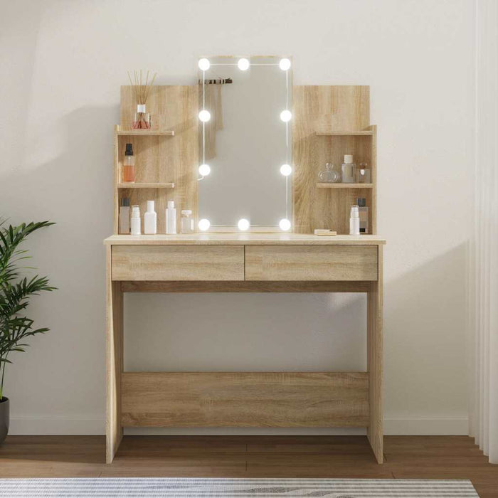 Masă de toaletă cu LED, stejar sonoma, 96x40x142 cm WALTI