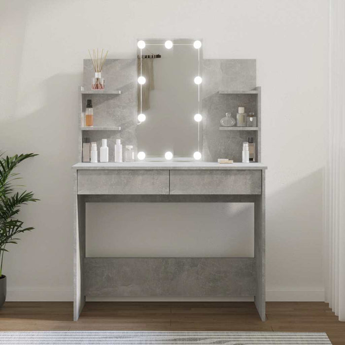 Masă de toaletă cu LED, gri beton, 96x40x142 cm WALTI