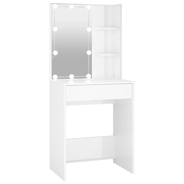 Masă de toaletă cu LED, alb extralucios, 60x40x140 cm WALTI