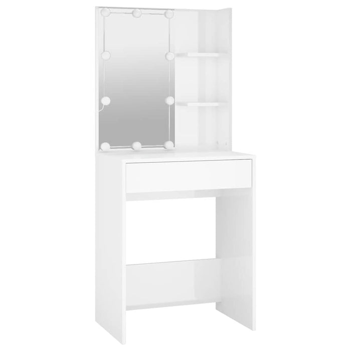 Masă de toaletă cu LED, alb extralucios, 60x40x140 cm WALTI