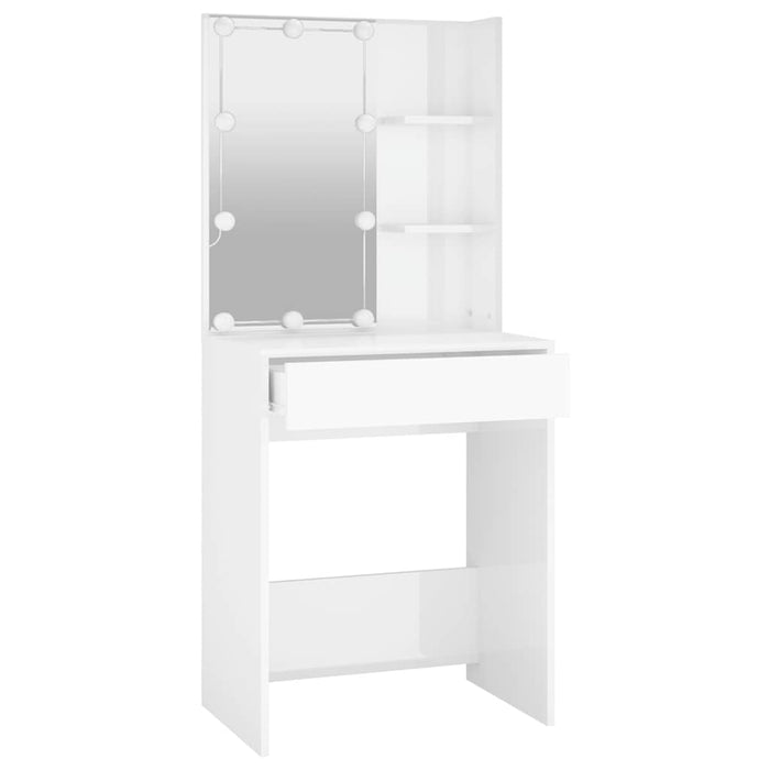 Masă de toaletă cu LED, alb extralucios, 60x40x140 cm WALTI