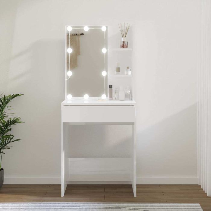 Masă de toaletă cu LED, alb extralucios, 60x40x140 cm WALTI