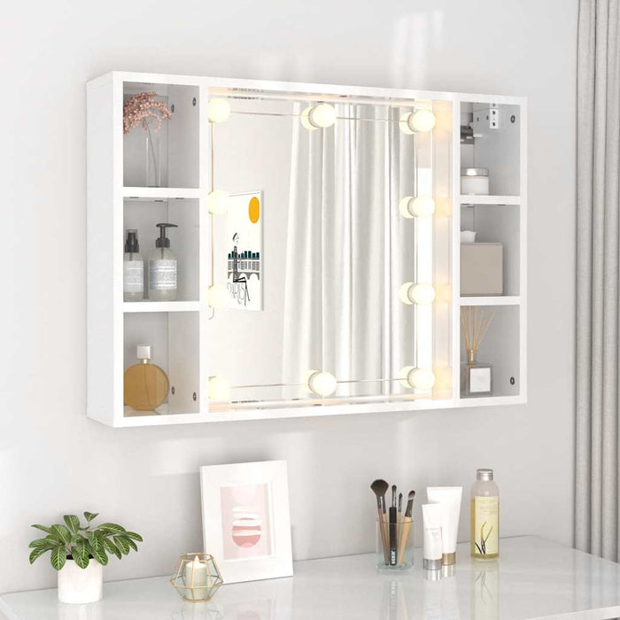 Dulap cu oglindă și LED, alb extralucios, 76x15x55 cm WALTI
