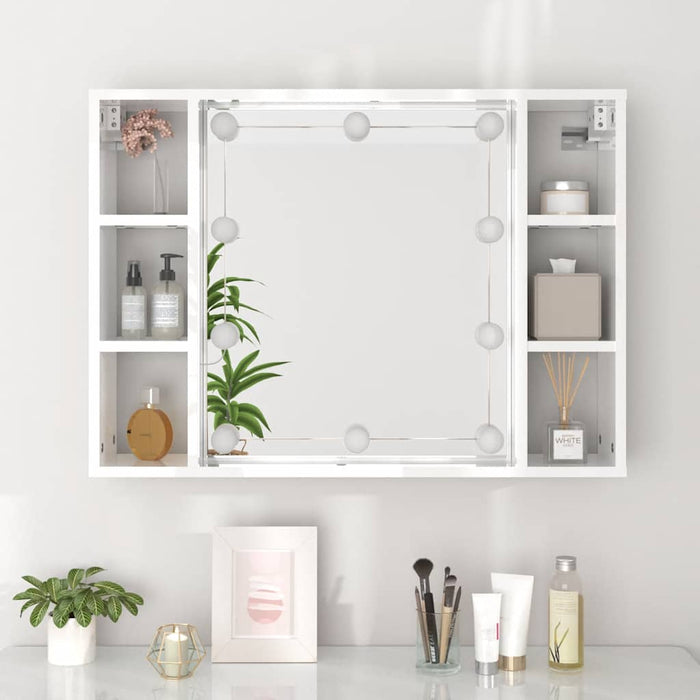 Dulap cu oglindă și LED, alb extralucios, 76x15x55 cm WALTI