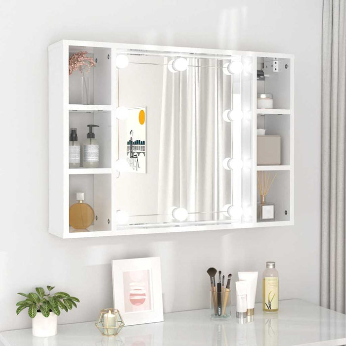 Dulap cu oglindă și LED, alb extralucios, 76x15x55 cm WALTI