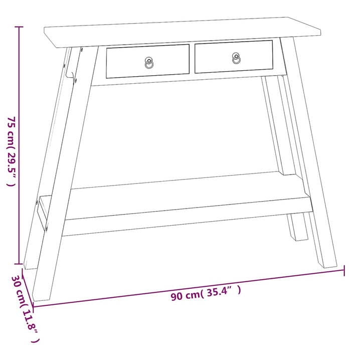Masă consolă cu sertare, negru, 90x30x75 cm, lemn masiv mahon WALTI