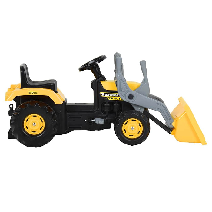 Tractor pentru copii cu pedale și excavator, galben și negru WALTI