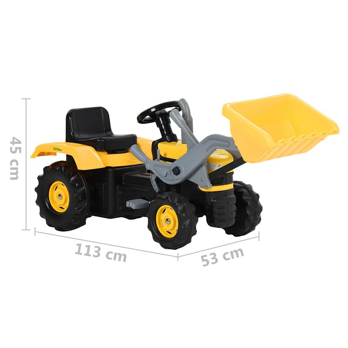 Tractor pentru copii cu pedale și excavator, galben și negru WALTI