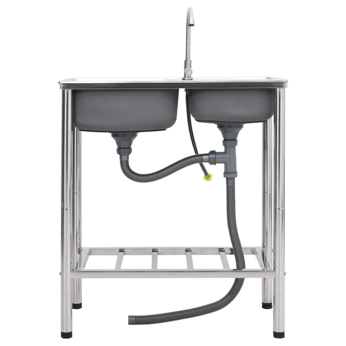 Chiuvetă de camping, cuvă dublă, cu robinet, oțel inoxidabil - WALTI WALTI