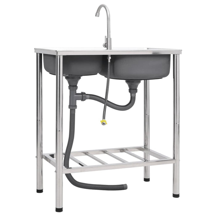 Chiuvetă de camping, cuvă dublă, cu robinet, oțel inoxidabil - WALTI WALTI