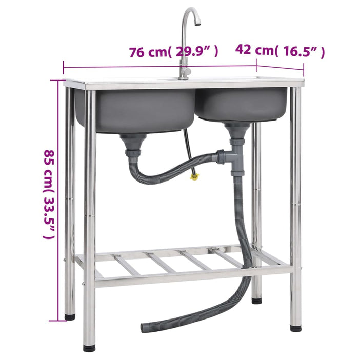 Chiuvetă de camping, cuvă dublă, cu robinet, oțel inoxidabil - WALTI WALTI