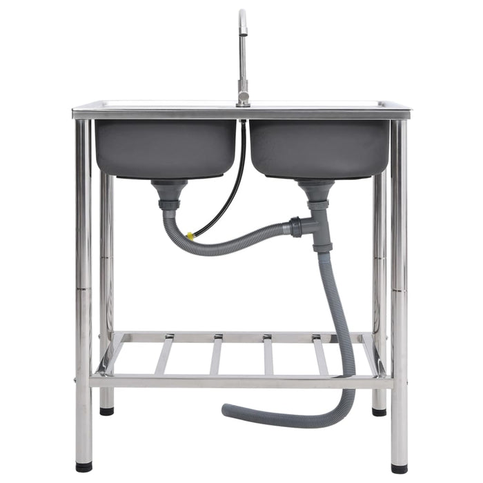 Chiuvetă de camping, cuvă dublă, cu robinet, oțel inoxidabil - WALTI WALTI