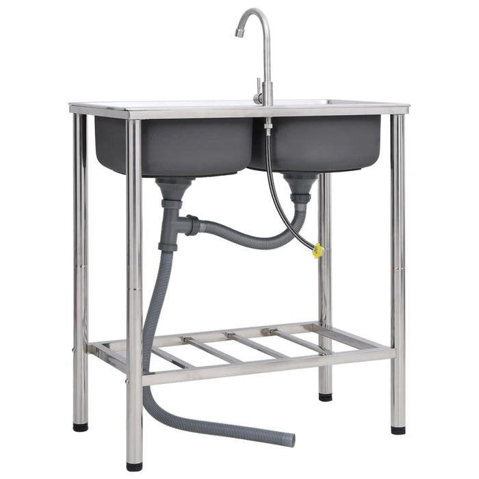 Chiuvetă de camping, cuvă dublă, cu robinet, oțel inoxidabil - WALTI WALTI