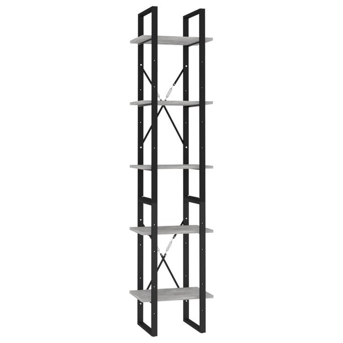 Bibliotecă cu 5 rafturi gri beton, 40x30x175 cm, lemn prelucrat - WALTI WALTI