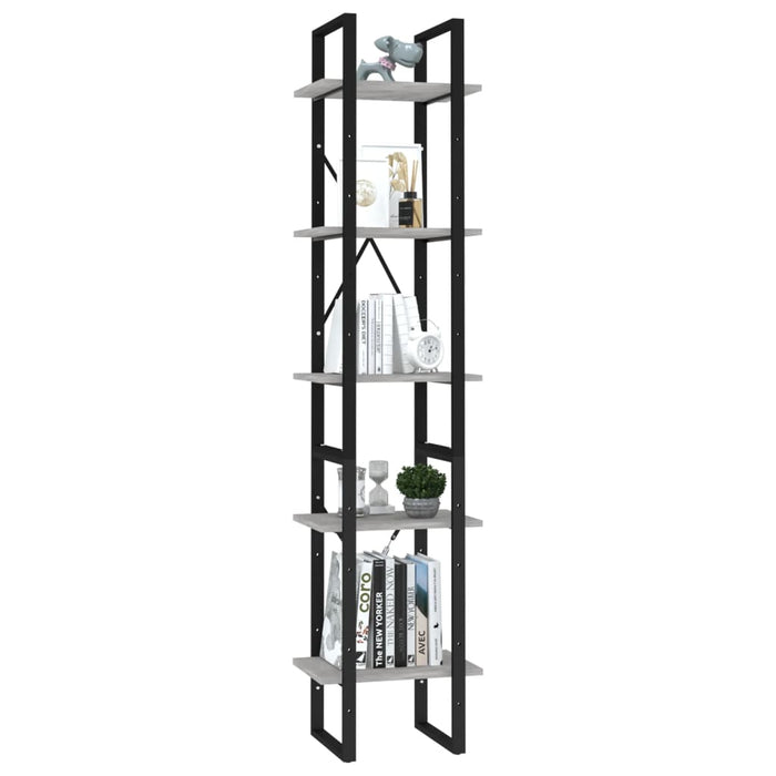 Bibliotecă cu 5 rafturi gri beton, 40x30x175 cm, lemn prelucrat - WALTI WALTI
