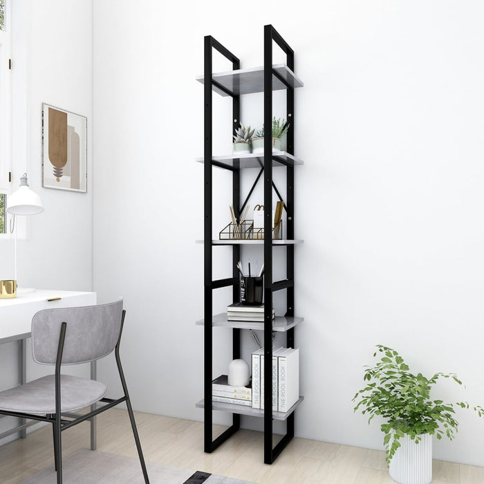 Bibliotecă cu 5 rafturi gri beton, 40x30x175 cm, lemn prelucrat - WALTI WALTI