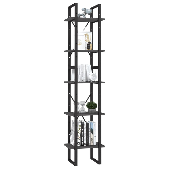 Bibliotecă cu 5 rafturi, gri, 40x30x175 cm, lemn masiv de pin - WALTI WALTI