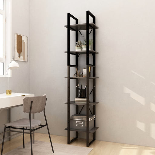 Bibliotecă cu 5 rafturi, gri, 40x30x175 cm, lemn masiv de pin - WALTI WALTI