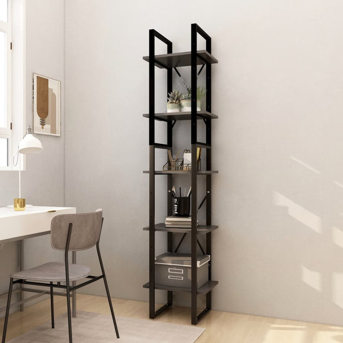 Bibliotecă cu 5 rafturi, gri, 40x30x175 cm, lemn masiv de pin - WALTI WALTI