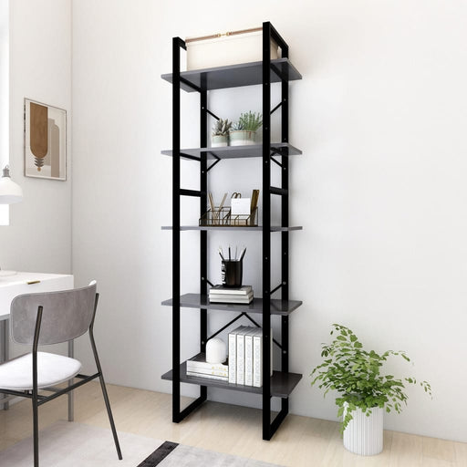 Bibliotecă cu 5 rafturi, gri, 60x30x175 cm, lemn prelucrat - WALTI WALTI