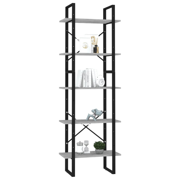 Bibliotecă cu 5 rafturi gri beton, 40x30x175 cm, lemn prelucrat - WALTI WALTI