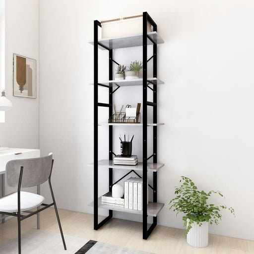 Bibliotecă cu 5 rafturi gri beton, 40x30x175 cm, lemn prelucrat - WALTI WALTI