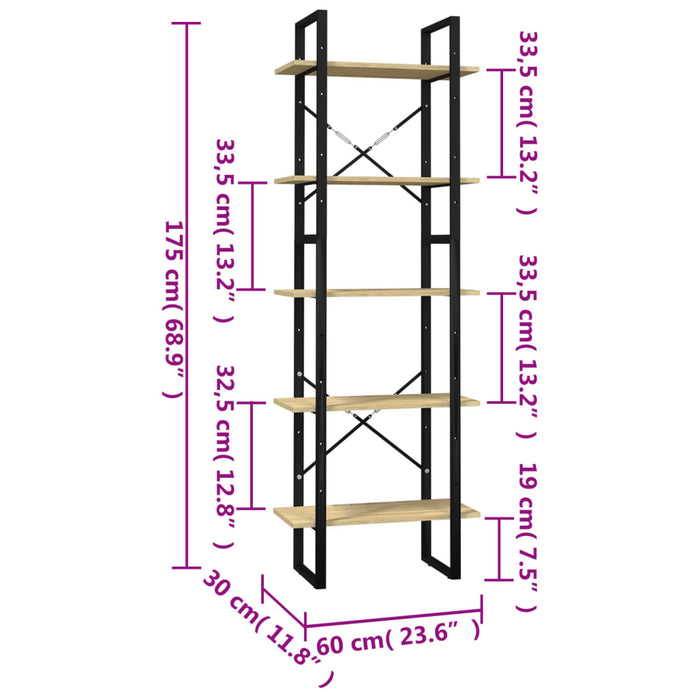 Bibliotecă cu 5 rafturi, 60x30x175 cm, lemn masiv de pin - WALTI WALTI