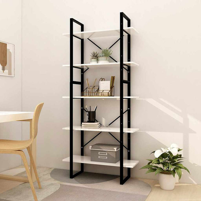 Bibliotecă cu 5 rafturi, alb, 80x30x175 cm, lemn prelucrat WALTI
