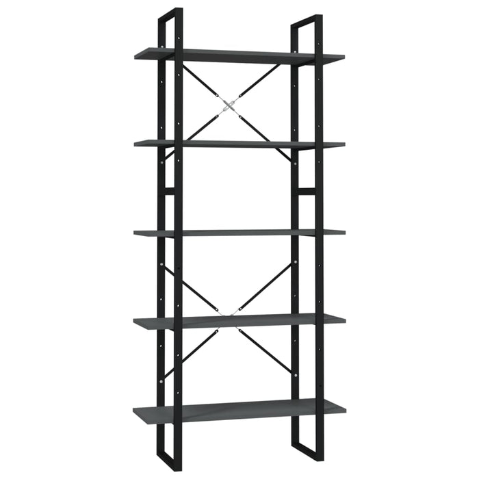 Bibliotecă cu 5 rafturi, gri, 80x30x175 cm, lemn prelucrat - WALTI WALTI