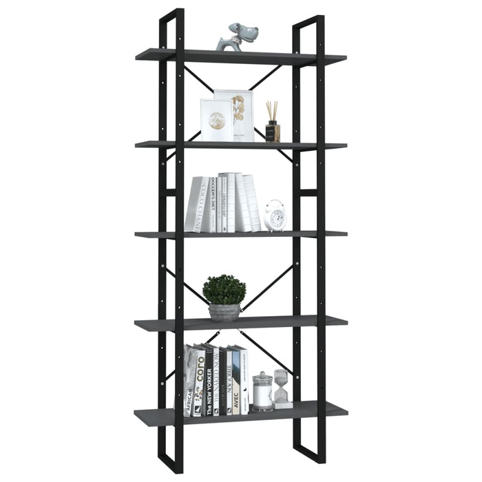 Bibliotecă cu 5 rafturi, gri, 80x30x175 cm, lemn prelucrat - WALTI WALTI
